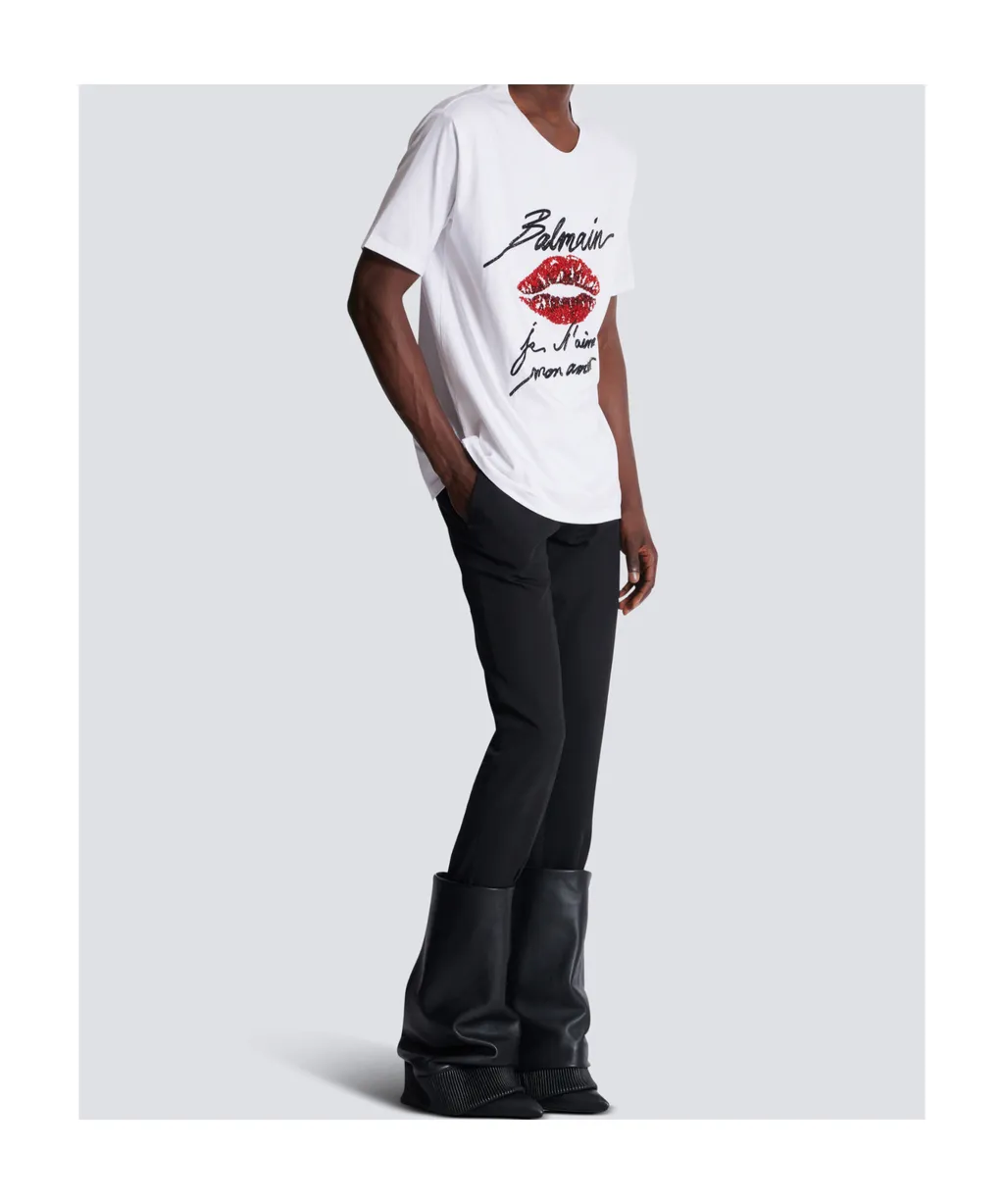 Love Letter And Lips Embroidered T-Shirt