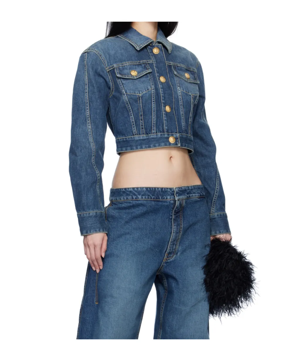 Cropped Faded Denim Jacket