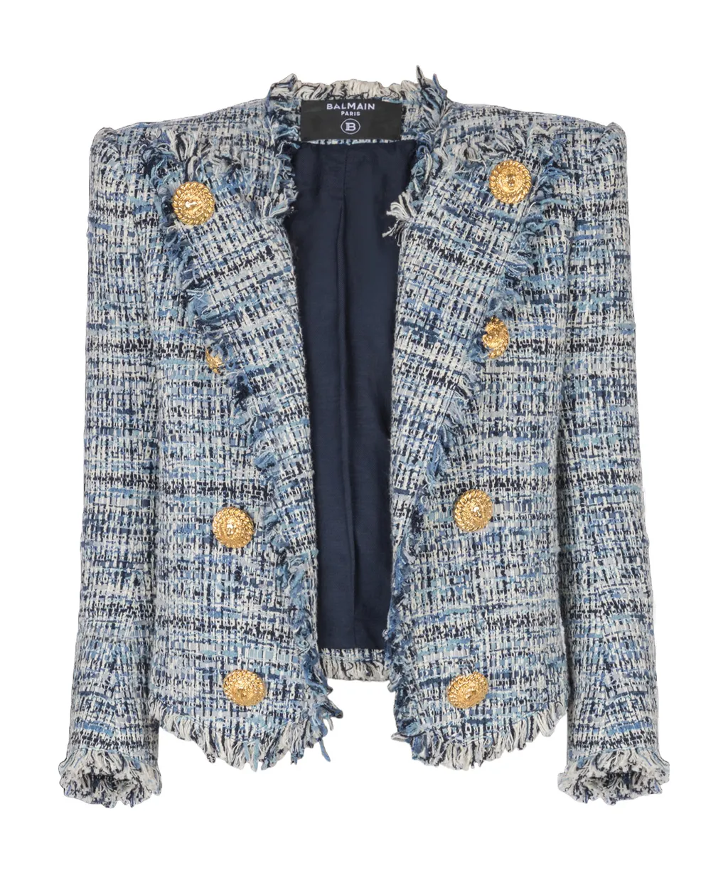 8 Button Cropped Tweed Edge-To-Edge Jacket