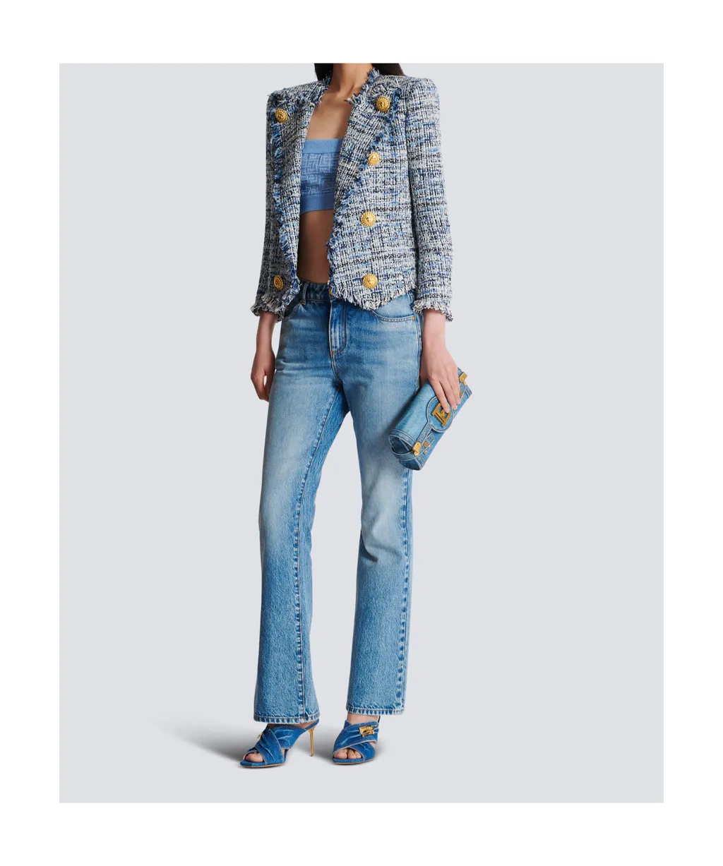 8 Button Cropped Tweed Edge-To-Edge Jacket