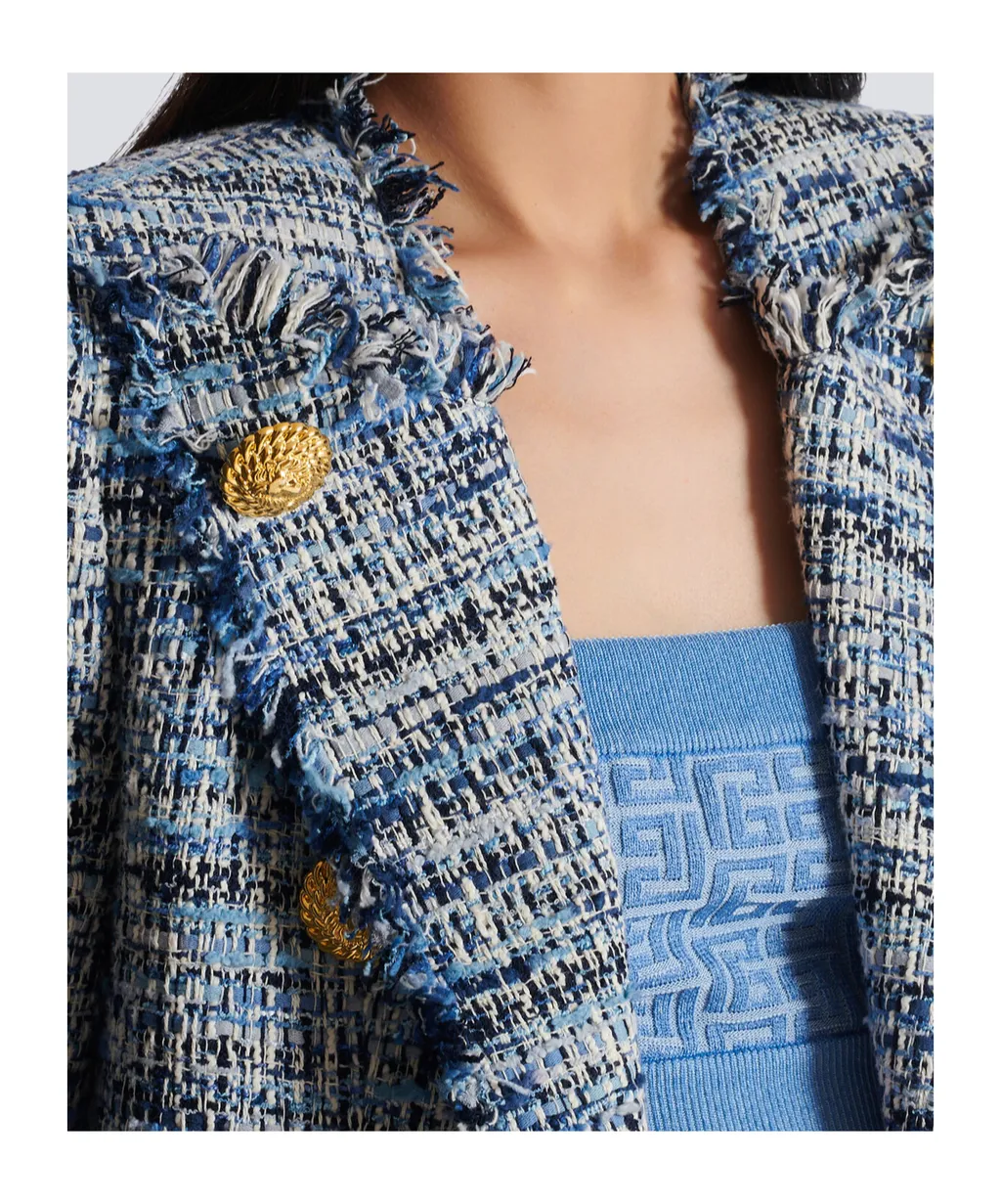 8 Button Cropped Tweed Edge-To-Edge Jacket