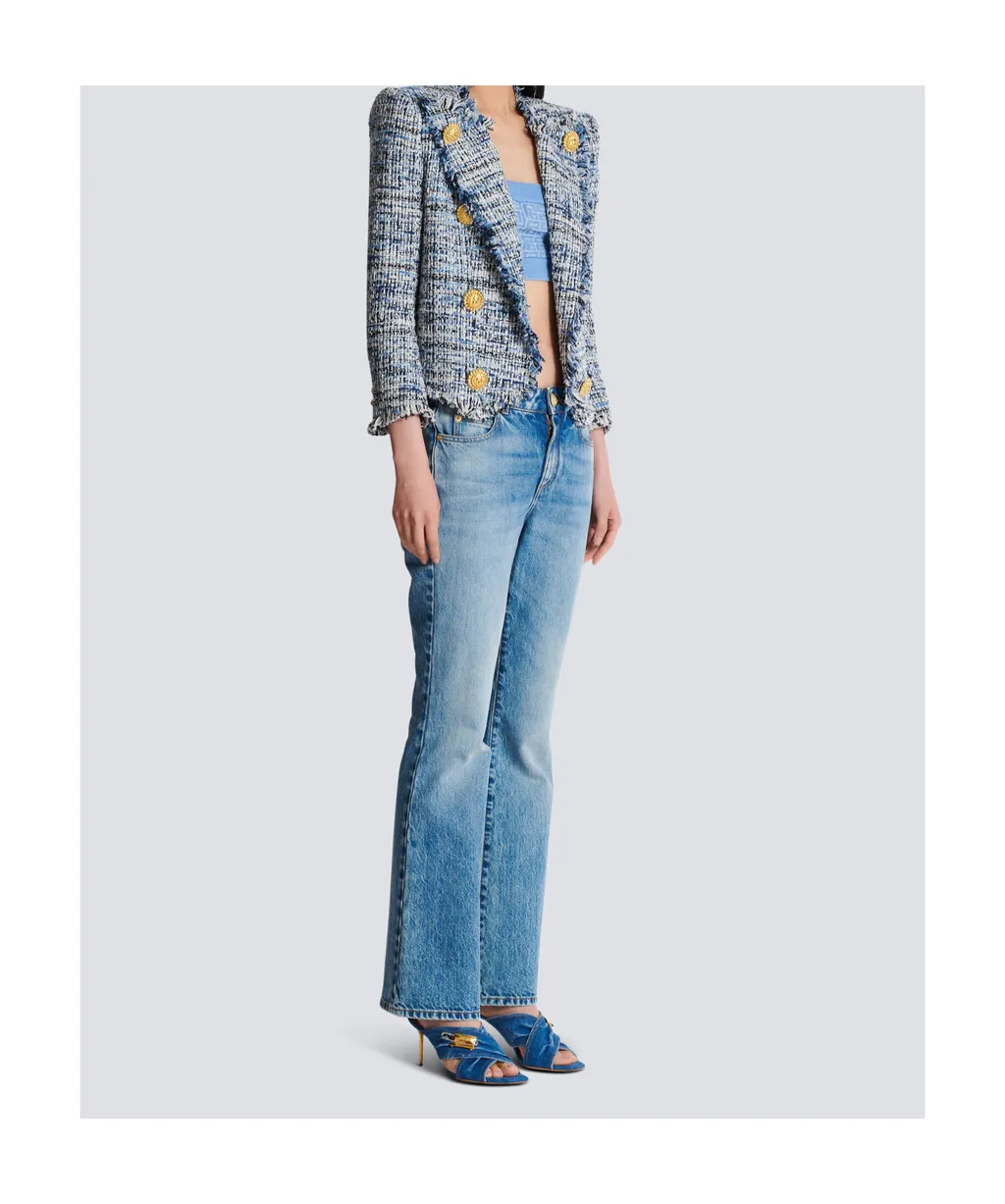 8 Button Cropped Tweed Edge-To-Edge Jacket