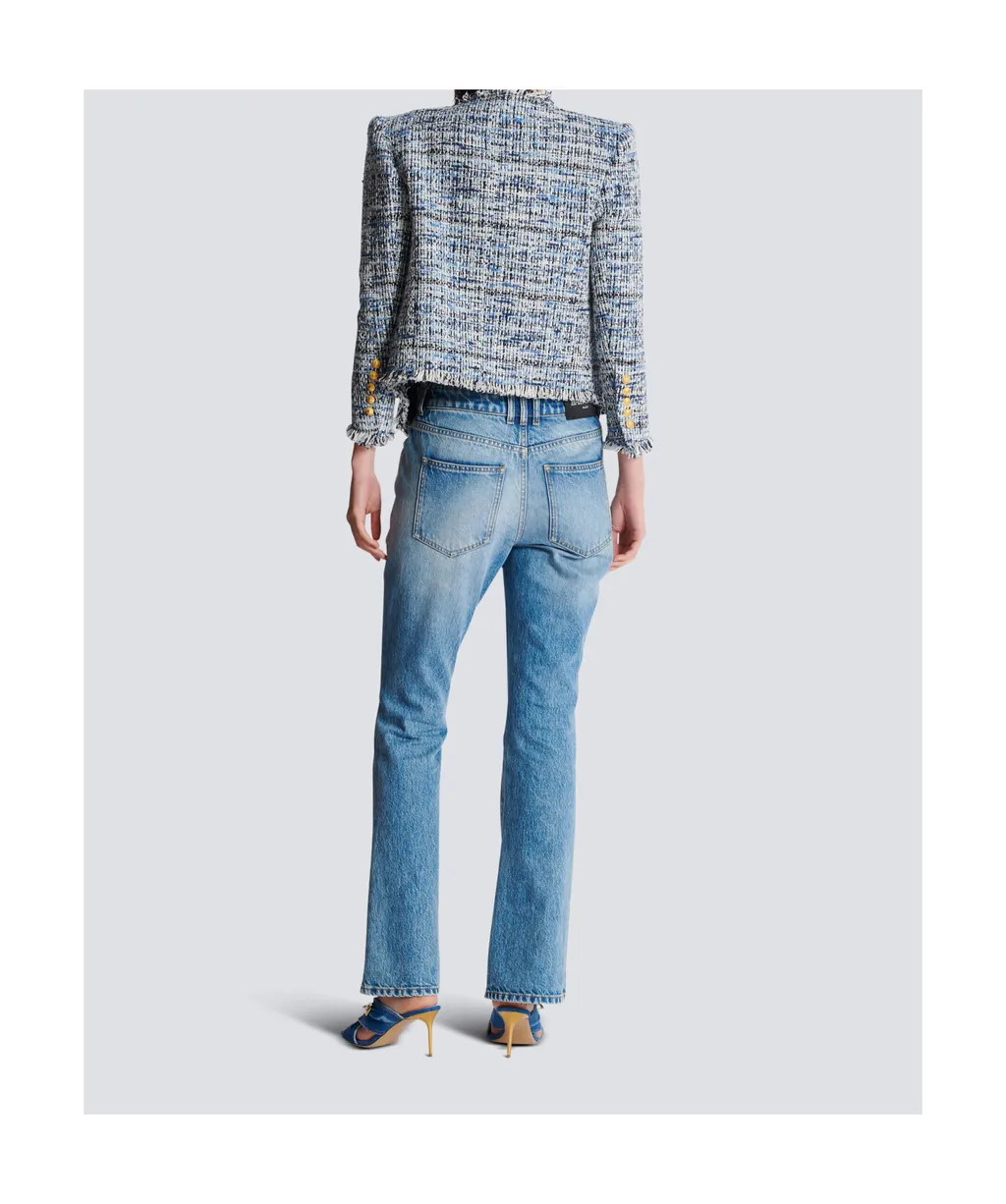 8 Button Cropped Tweed Edge-To-Edge Jacket