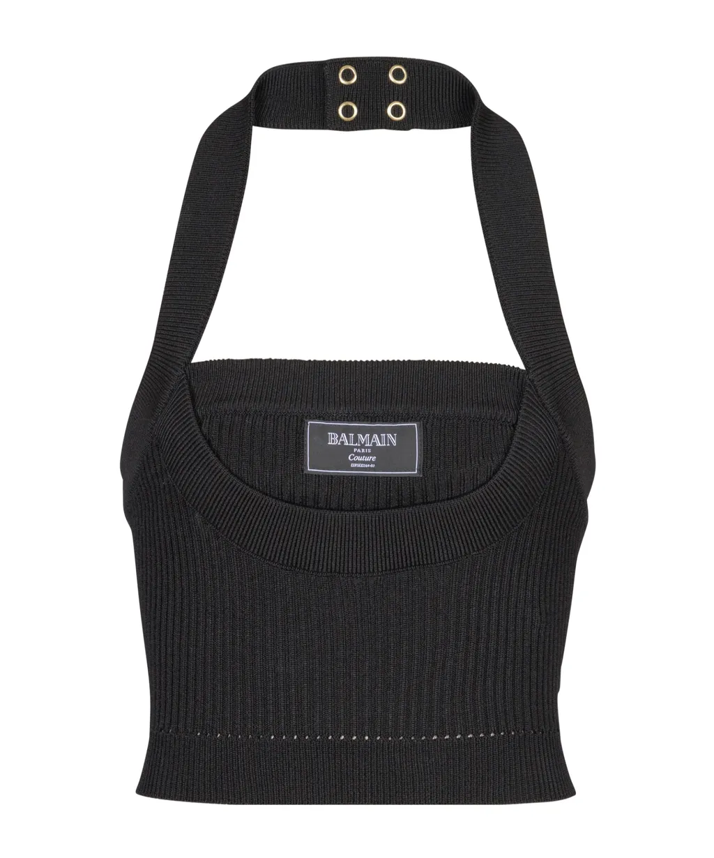 Ribbed Knit Halterneck Top