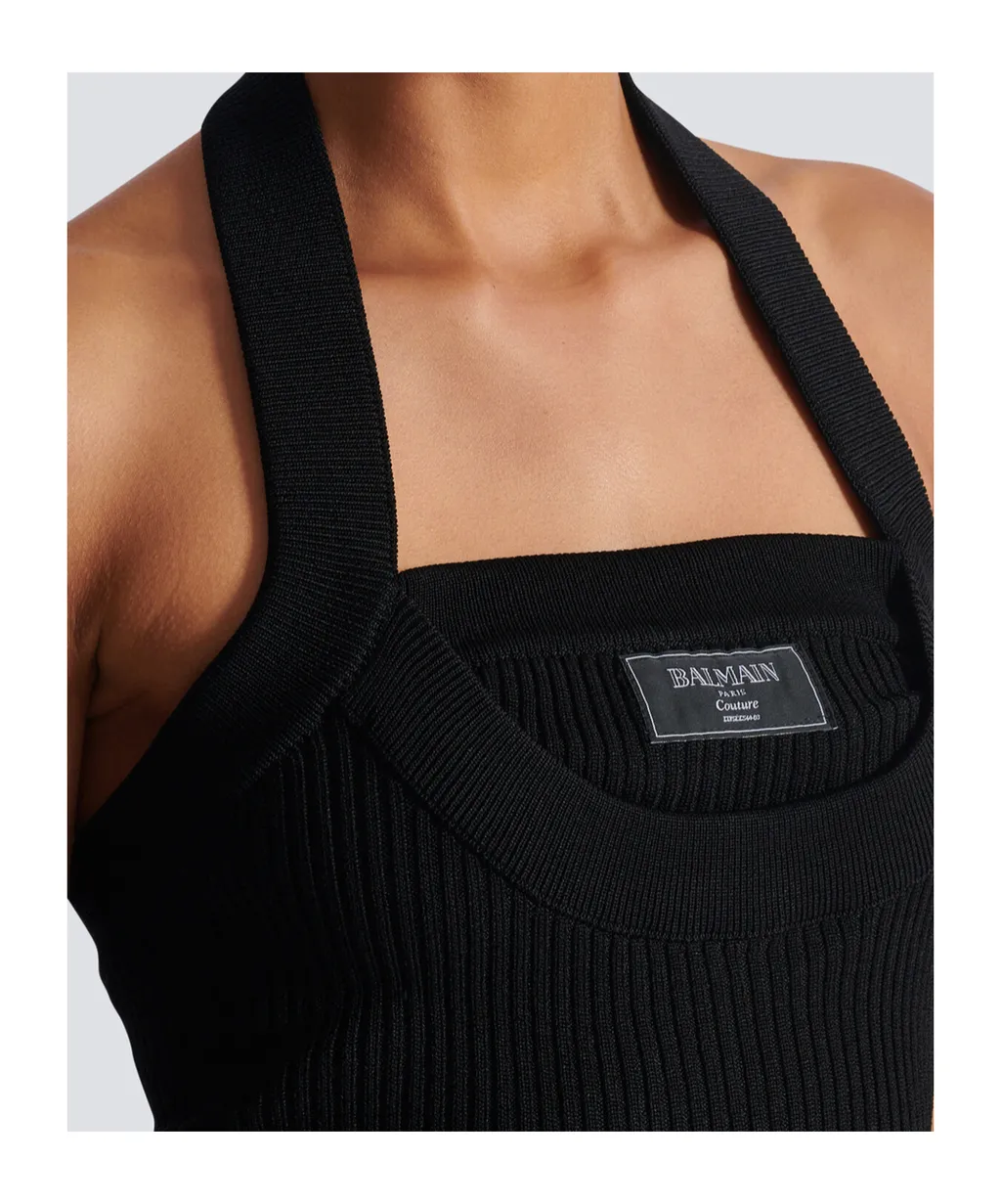 Ribbed Knit Halterneck Top