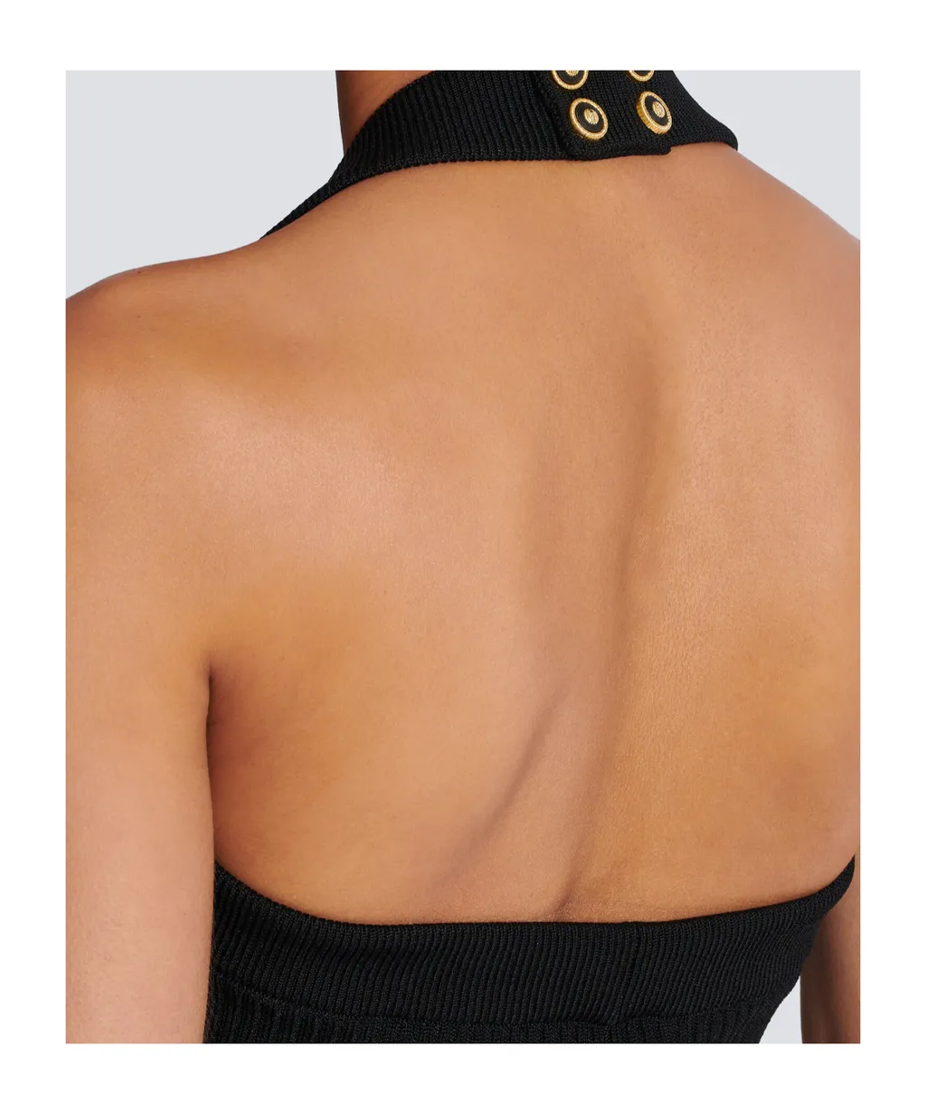 Ribbed Knit Halterneck Top