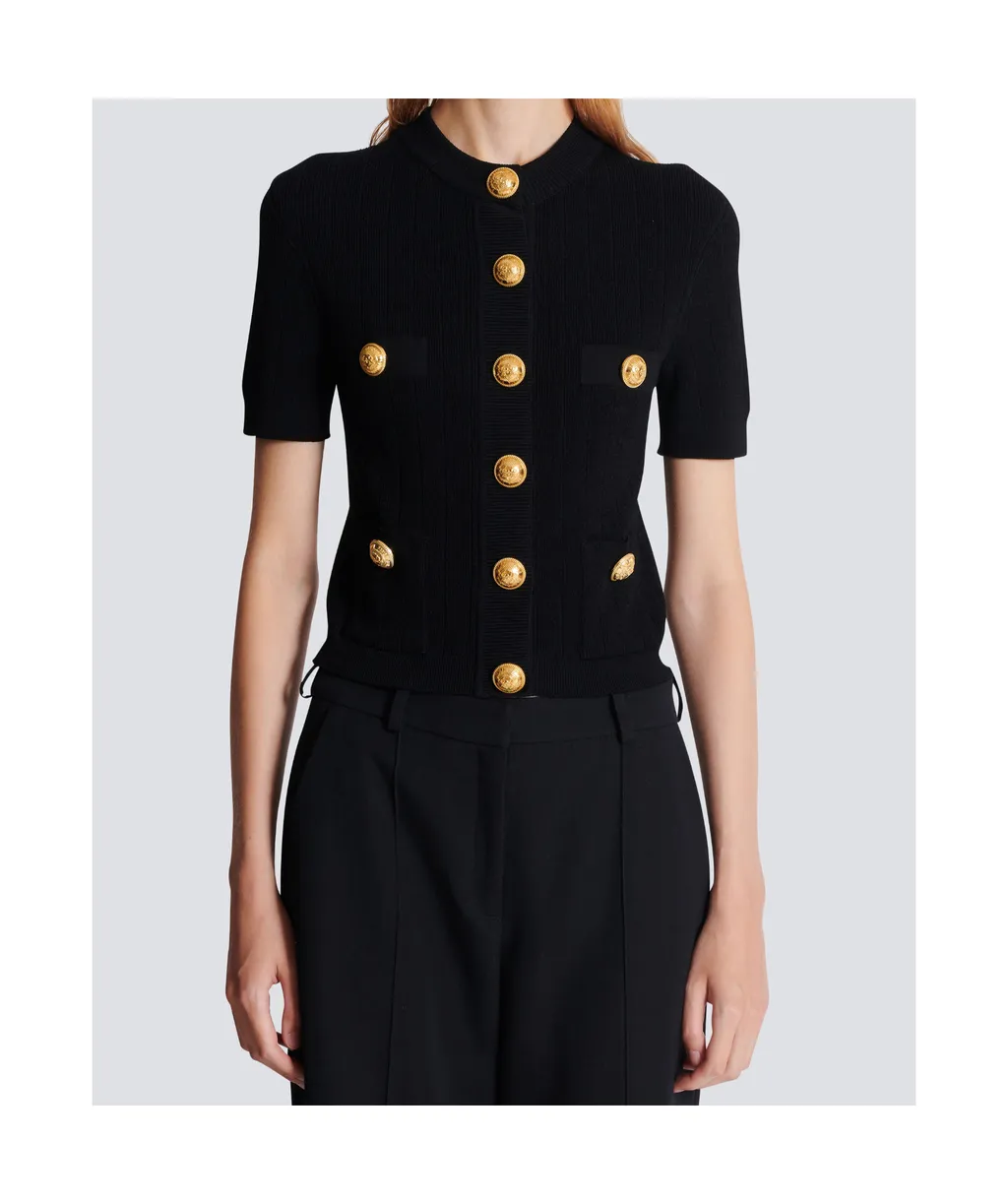 Short Sleeved Buttoned Knitted Cardigan
