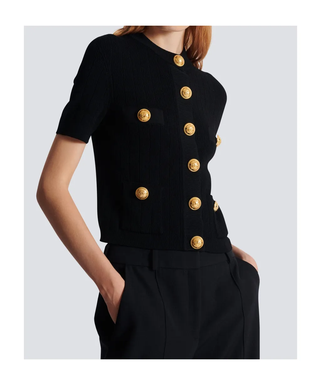 Short Sleeved Buttoned Knitted Cardigan