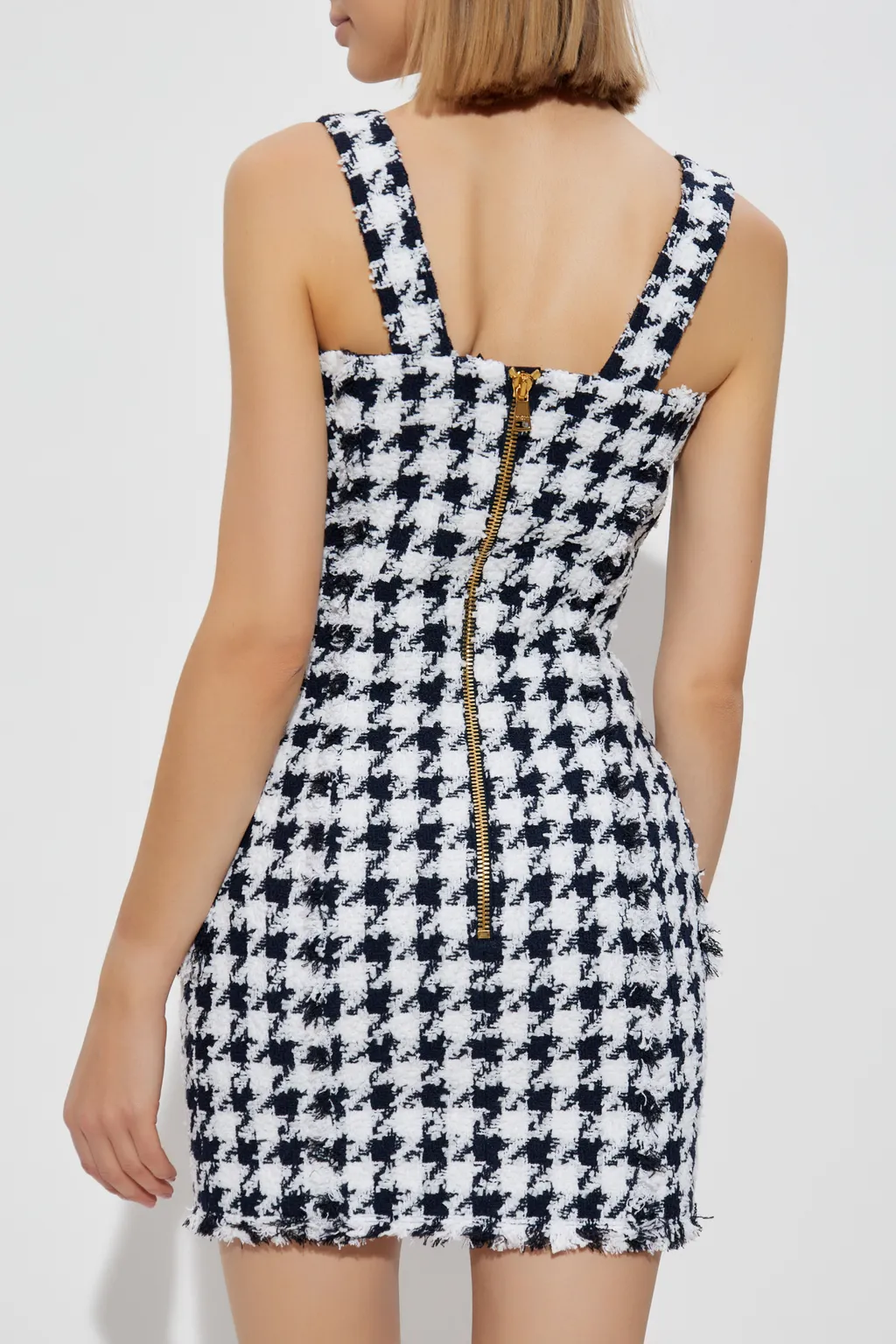 Houndstooth Button Detailed Tweed Dress