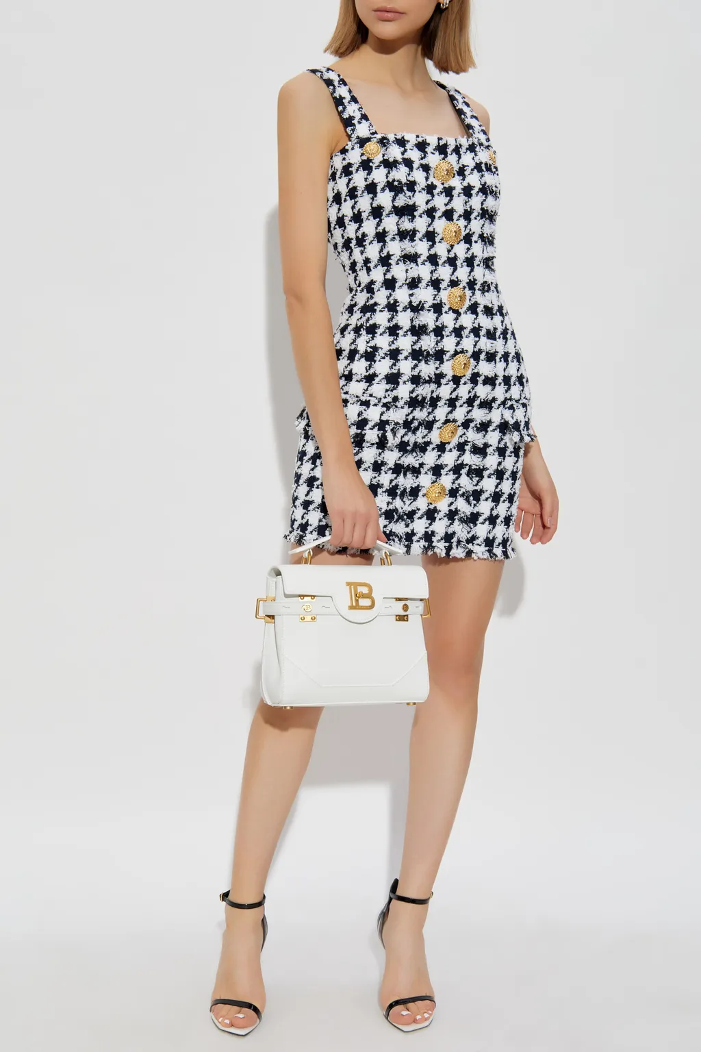 Houndstooth Button Detailed Tweed Dress