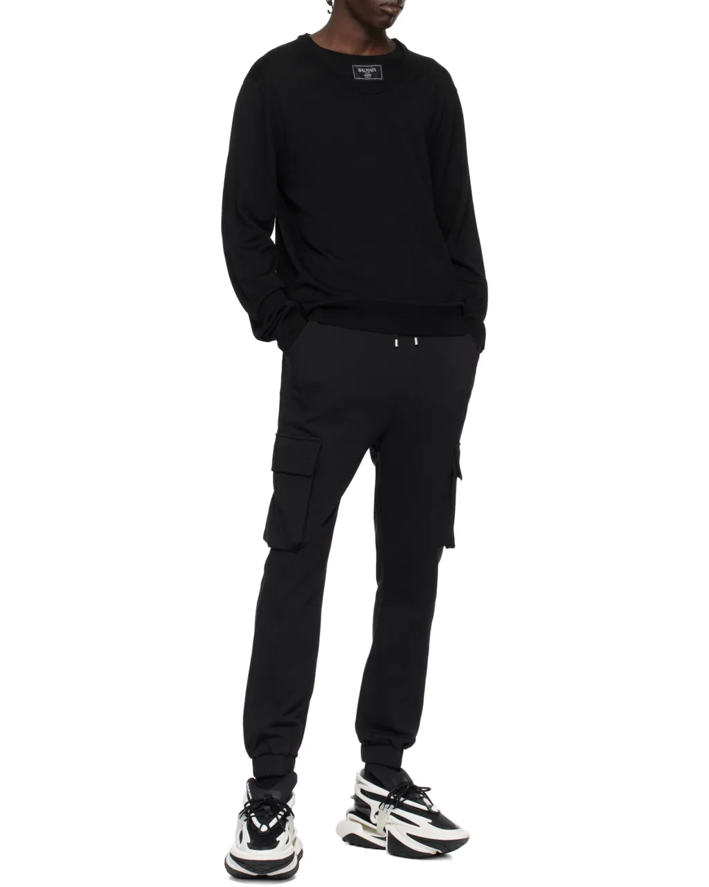 Logo Patch Double-Collar Knit Sweater
