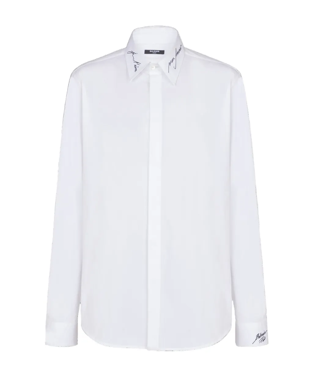 Logo Embroidered Collared Long-Sleeve Shirt