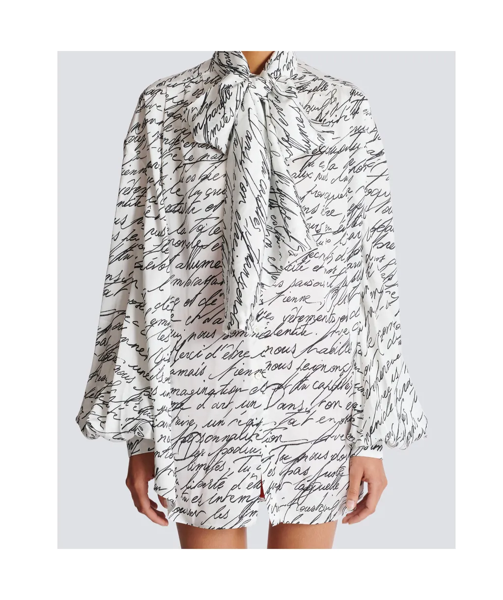 Logo Detailed Tie-Neck Blouse