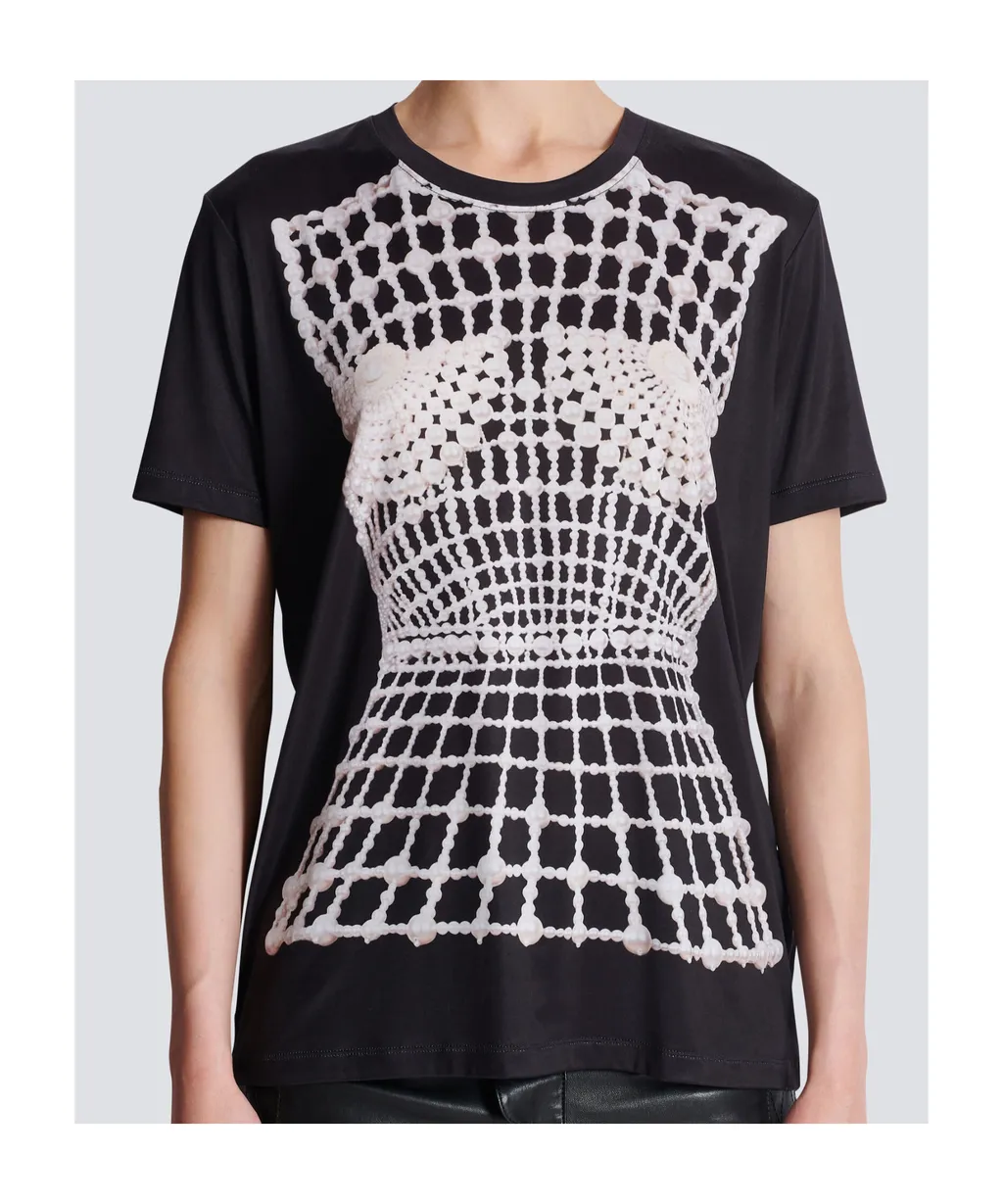 Faux Embroidery Print Loose T-Shirt