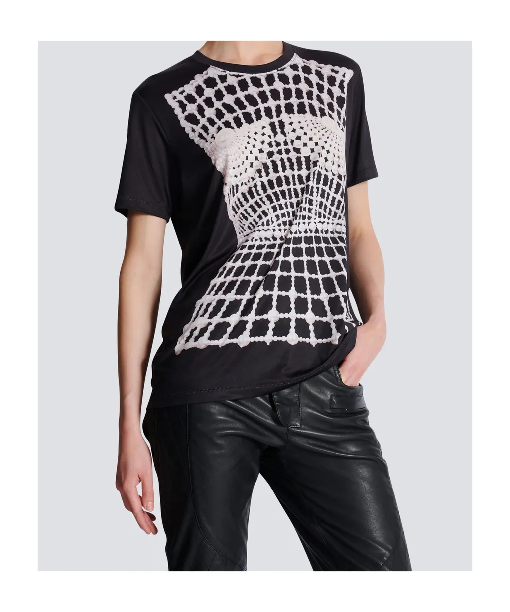 Faux Embroidery Print Loose T-Shirt