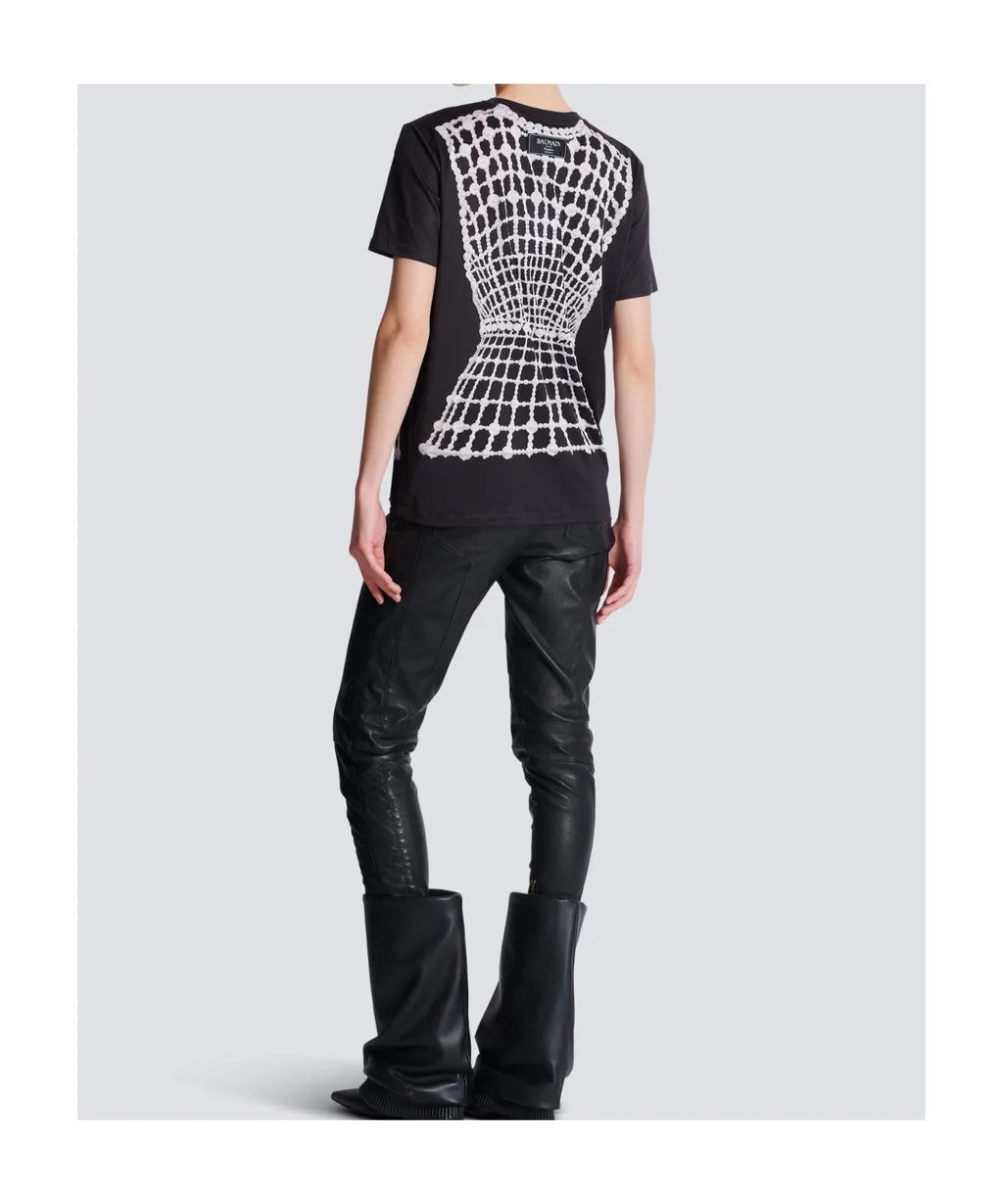 Faux Embroidery Print Loose T-Shirt