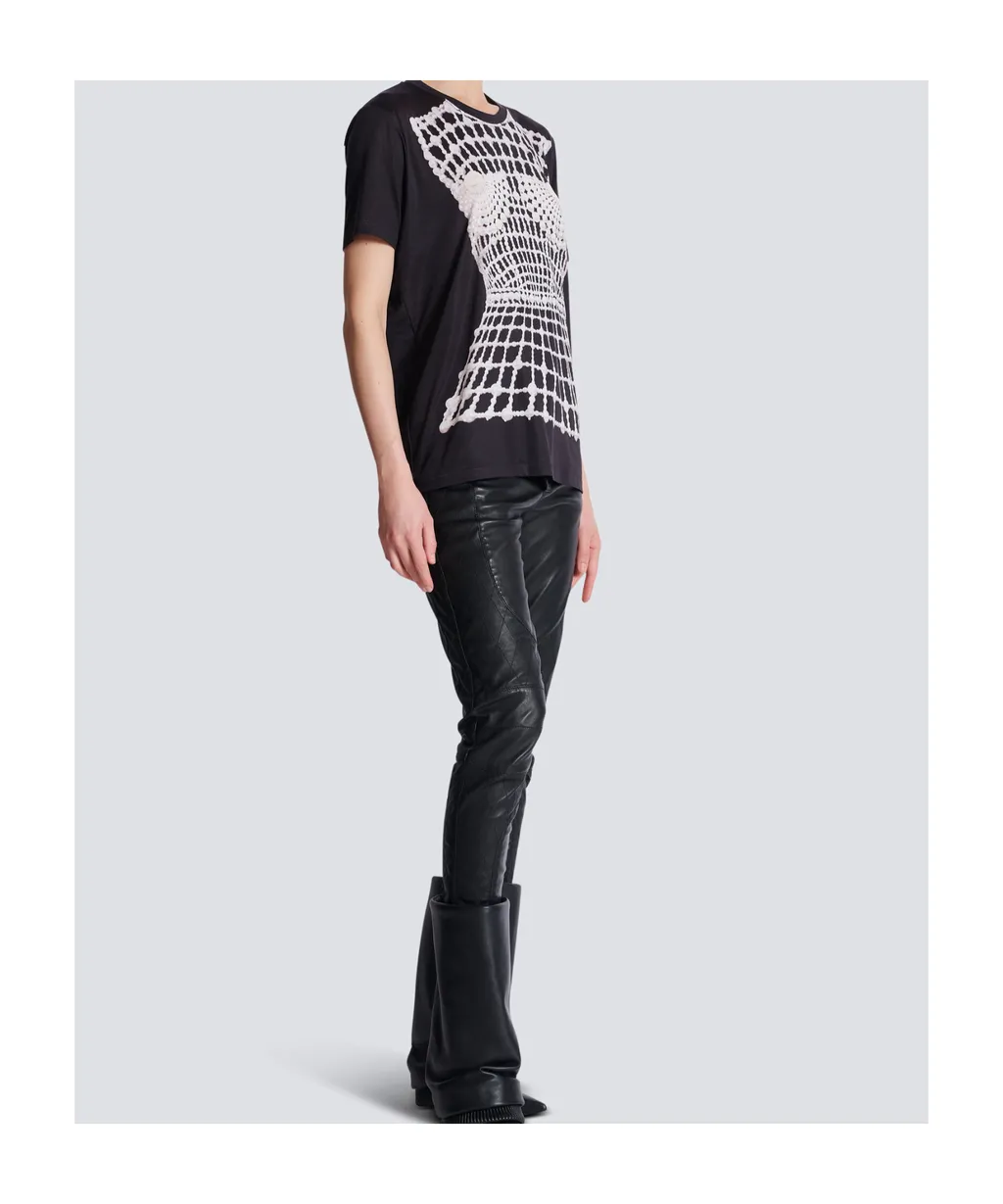 Faux Embroidery Print Loose T-Shirt