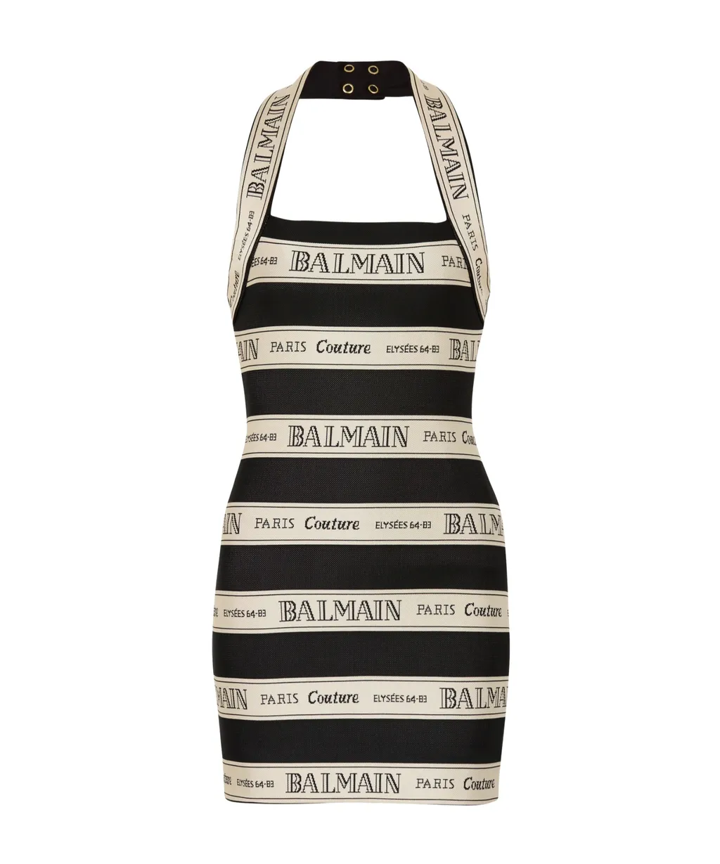 Ribbon Motif Jacquard Halterneck Dress