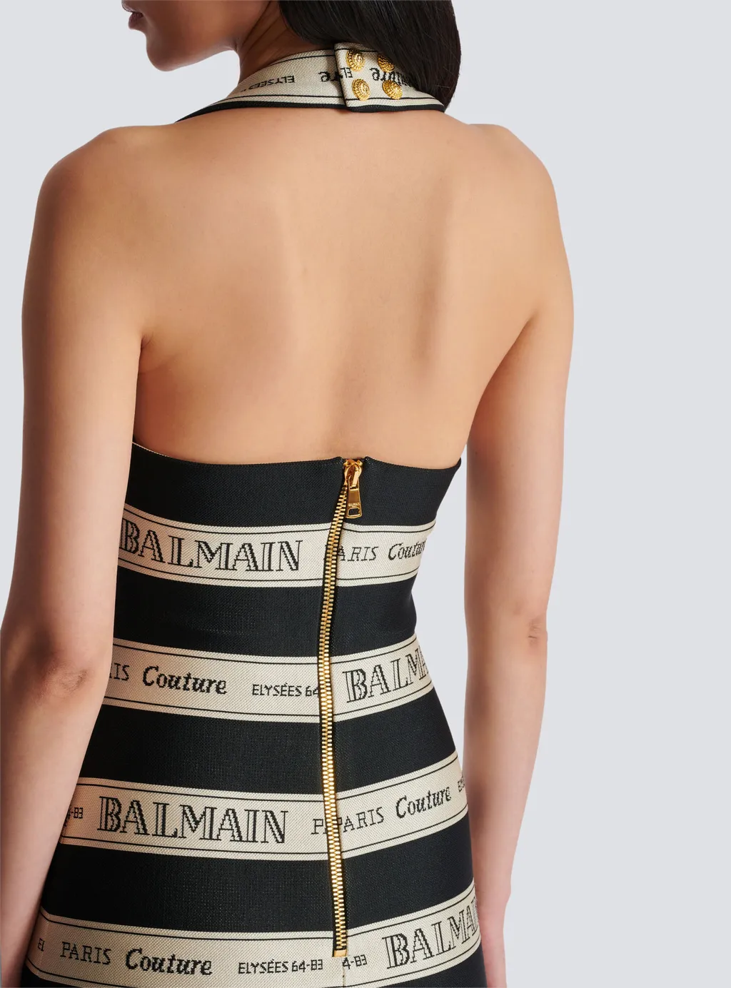 Ribbon Motif Jacquard Halterneck Dress