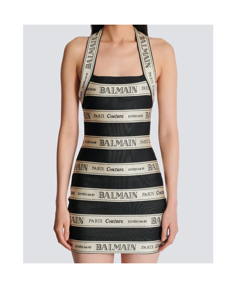 Ribbon Motif Jacquard Halterneck Dress