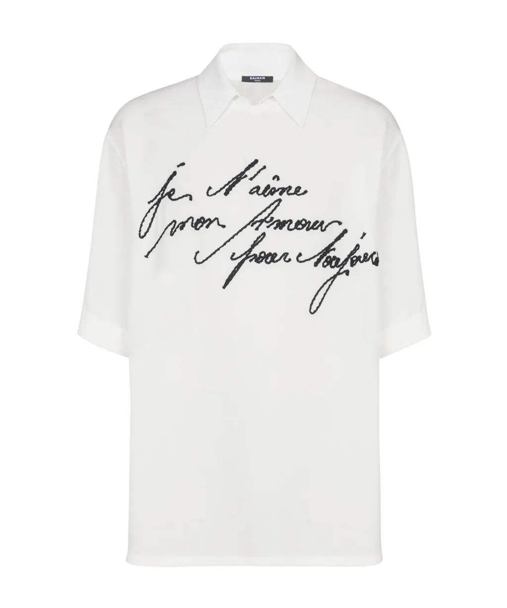 Collared T-Shirt With Embroidery Love Letter