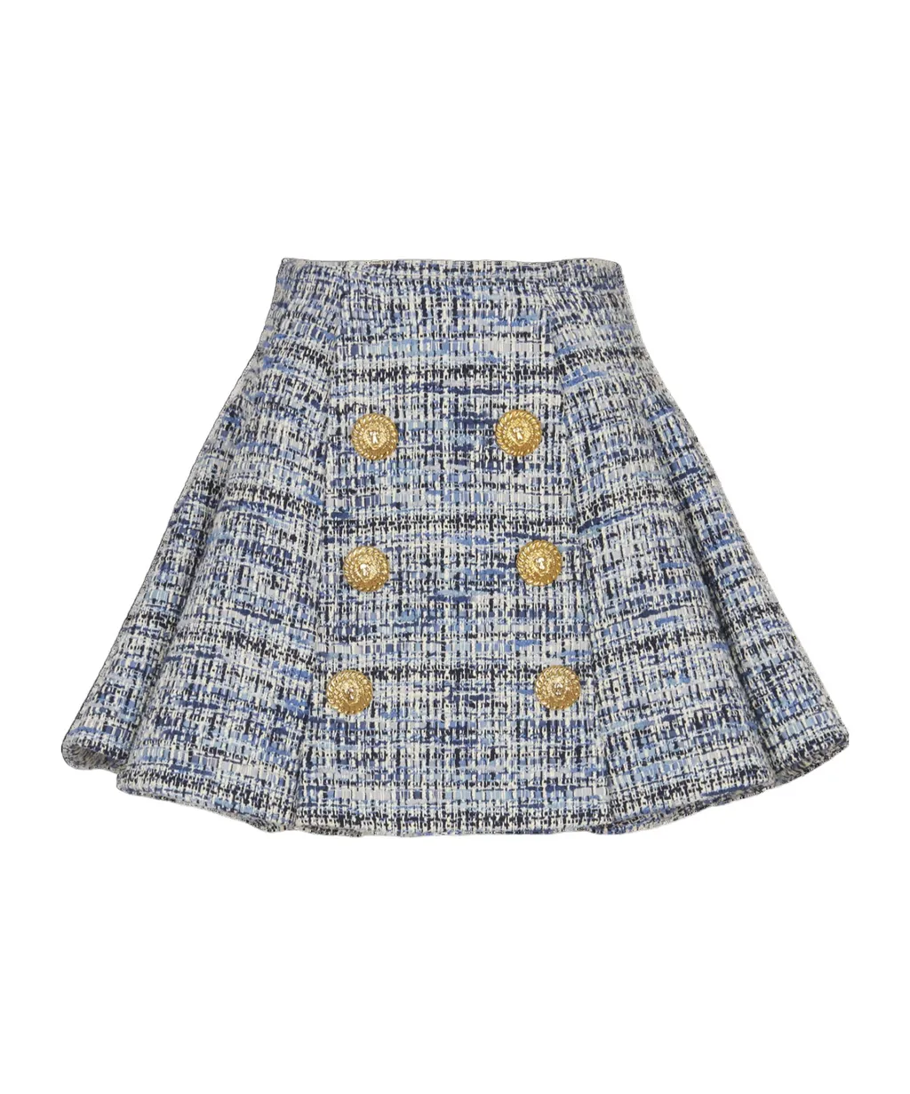 Button Detailed Tweed Skirt