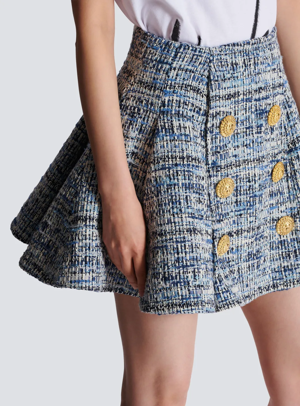 Button Detailed Tweed Skirt
