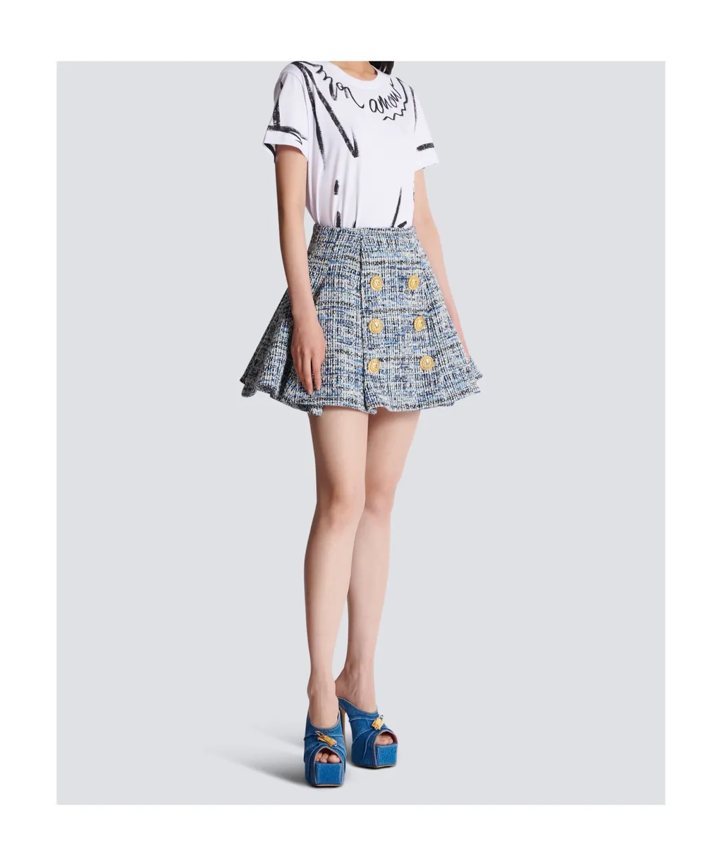 Button Detailed Tweed Skirt
