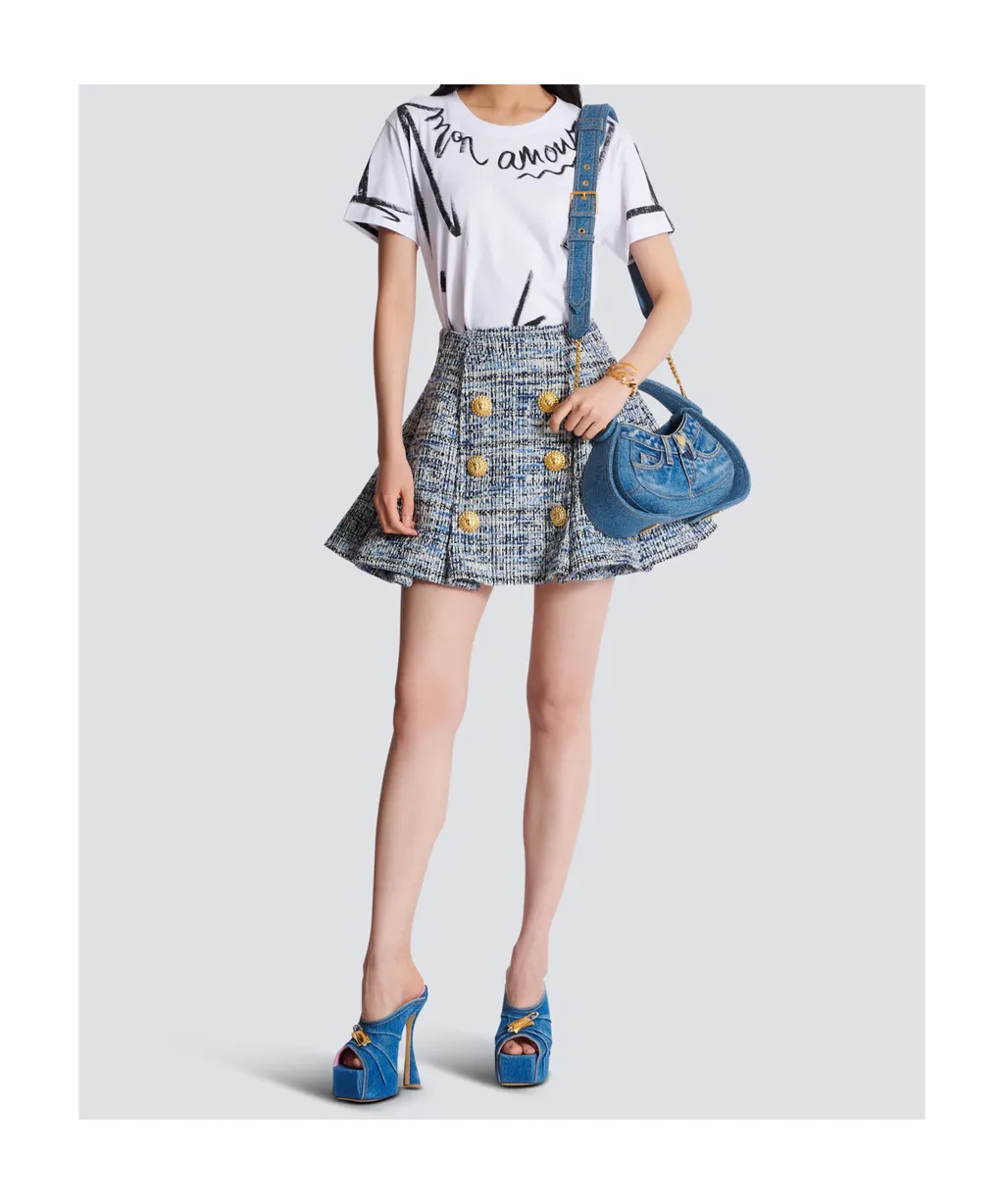 Button Detailed Tweed Skirt