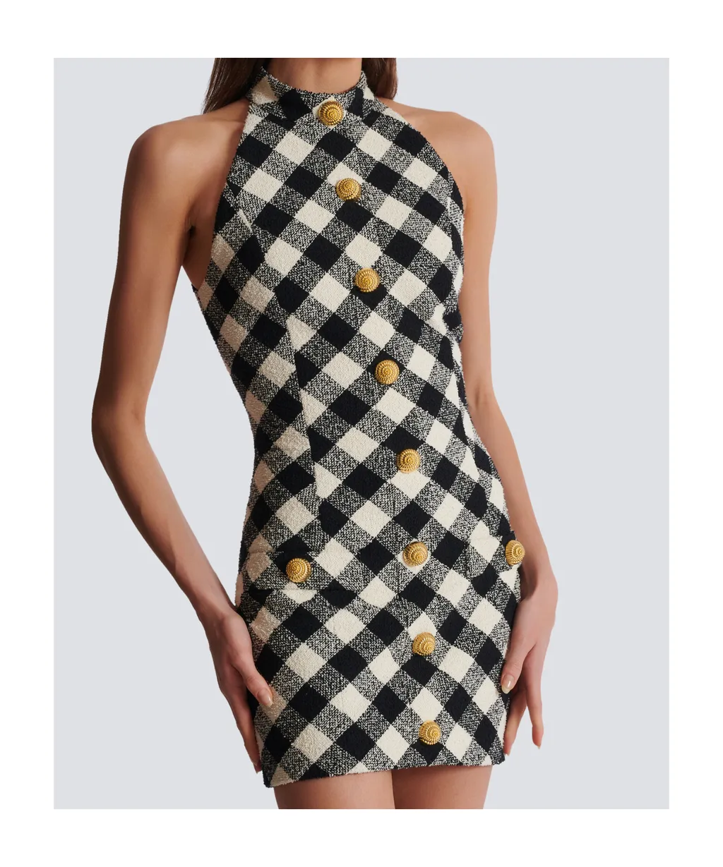 Short Tweed Dress With Buttons
