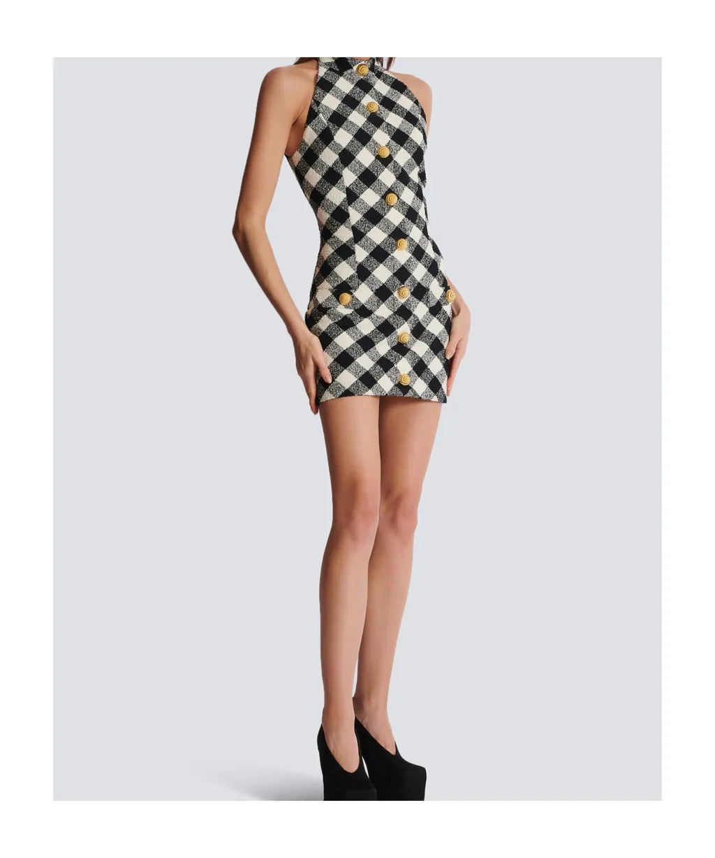 Short Tweed Dress With Buttons
