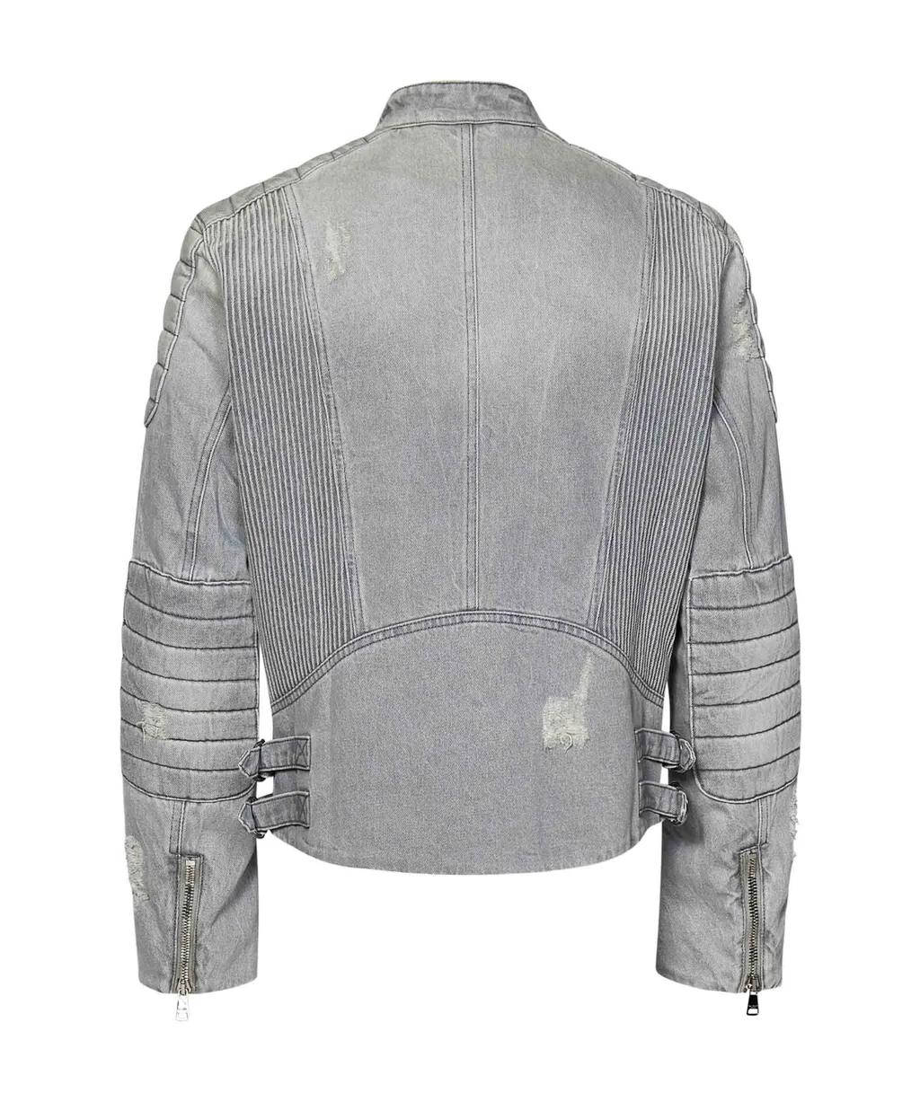 Zip-Up Biker Denim Jacket