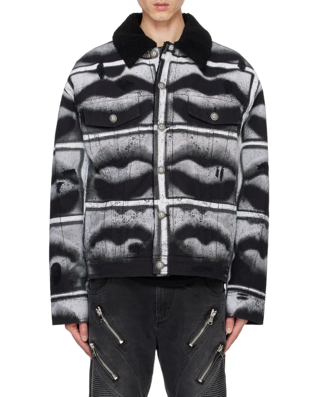 Denim Jacket With Lips Print