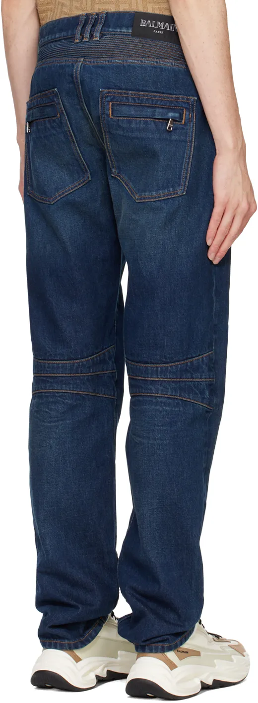 Denim Straight-Leg Biker Jeans