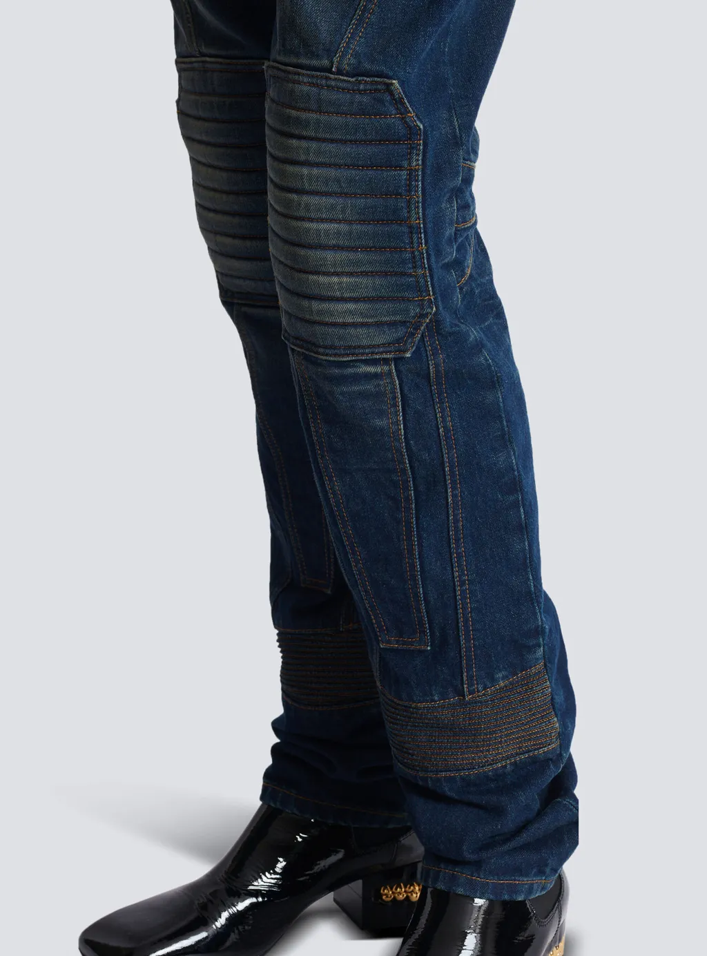Denim Straight-Leg Biker Jeans