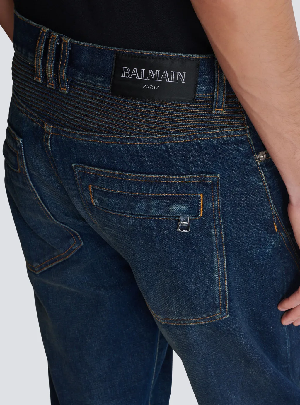 Denim Straight-Leg Biker Jeans