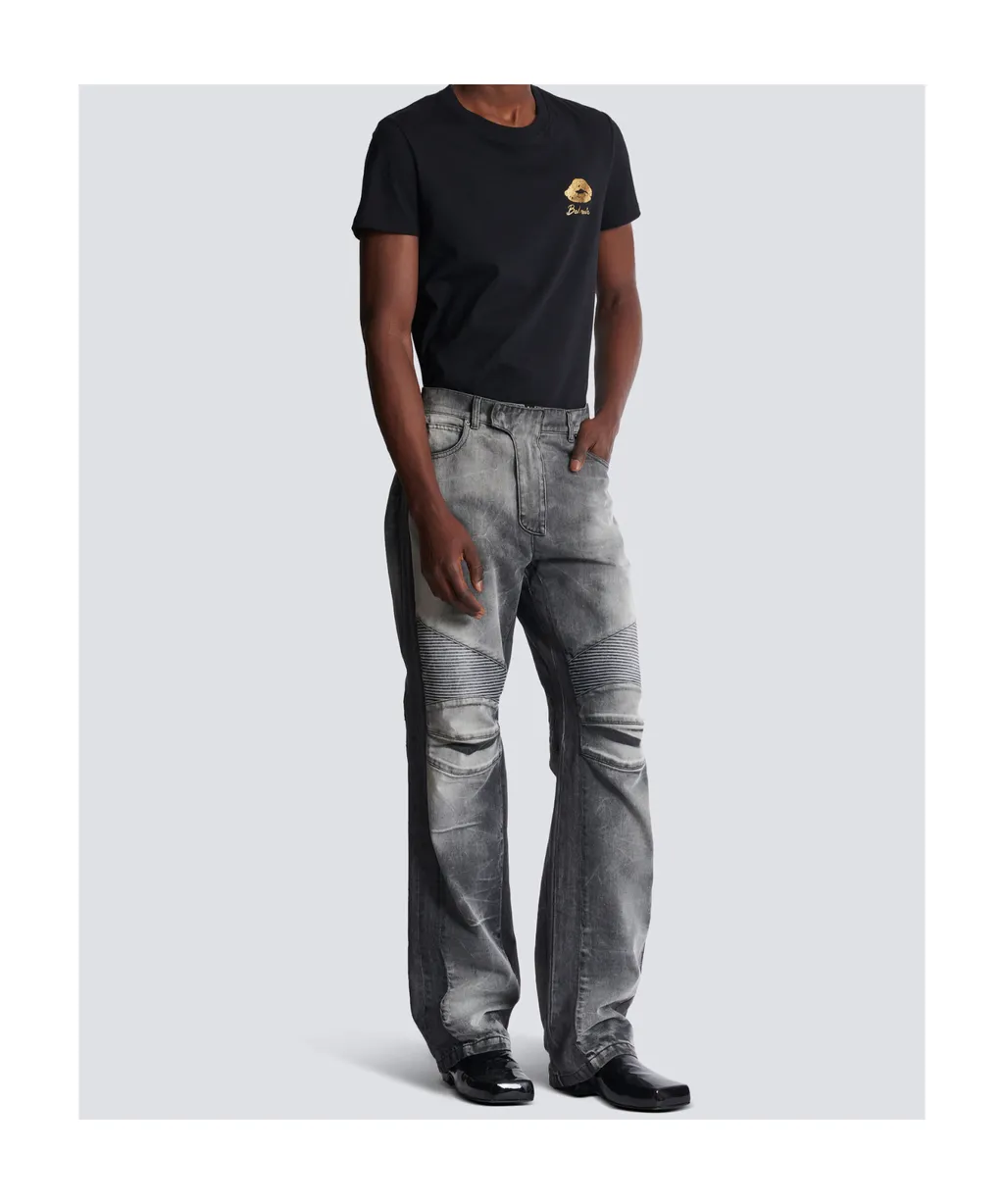 Loose-Fit Denim Biker Jeans