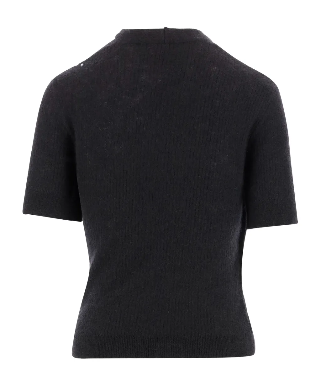 Button Detailed Knit Short-Sleeve T-Shirt