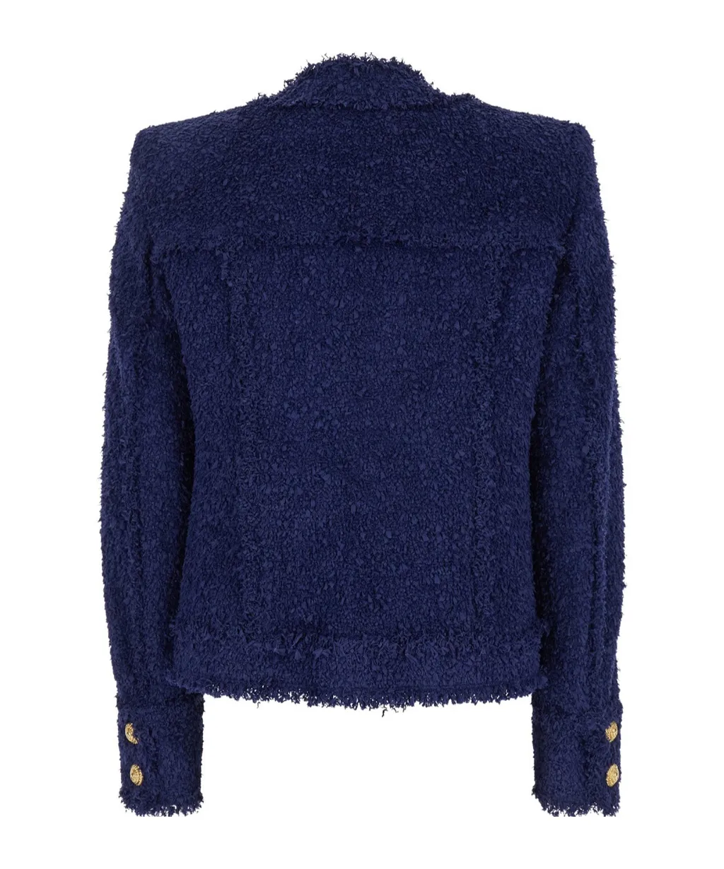 Button-Detailed Cropped Tweed Jacket