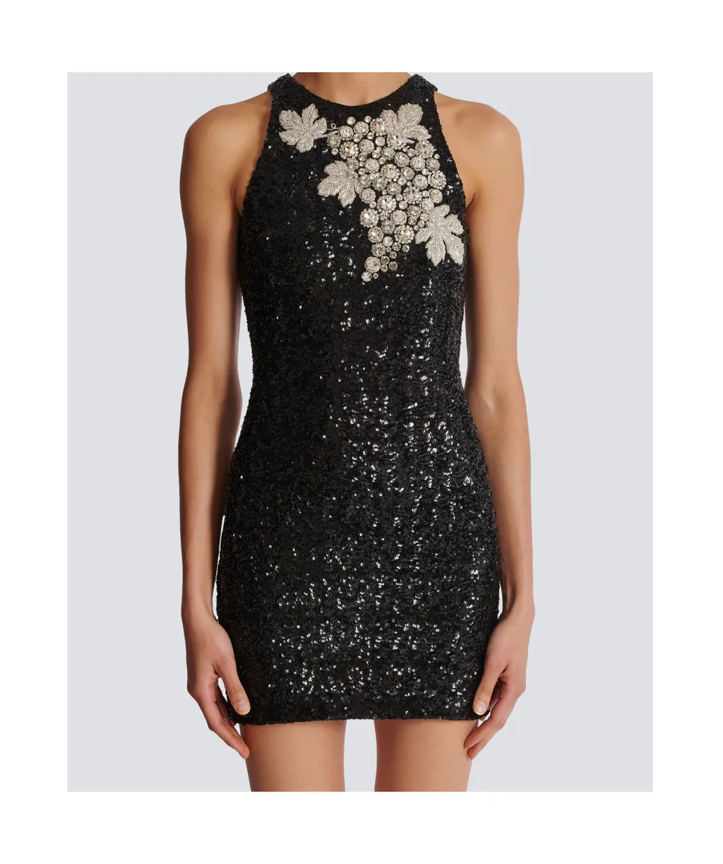 Embroidered Grape Motif Sleeveless Mini Dress