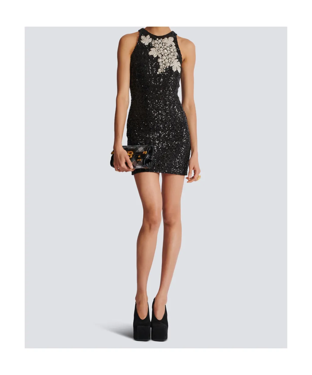 Embroidered Grape Motif Sleeveless Mini Dress