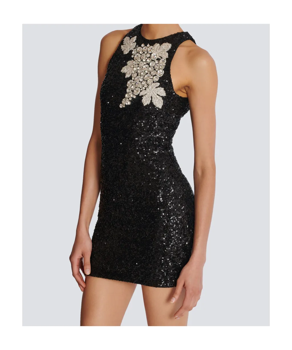 Embroidered Grape Motif Sleeveless Mini Dress