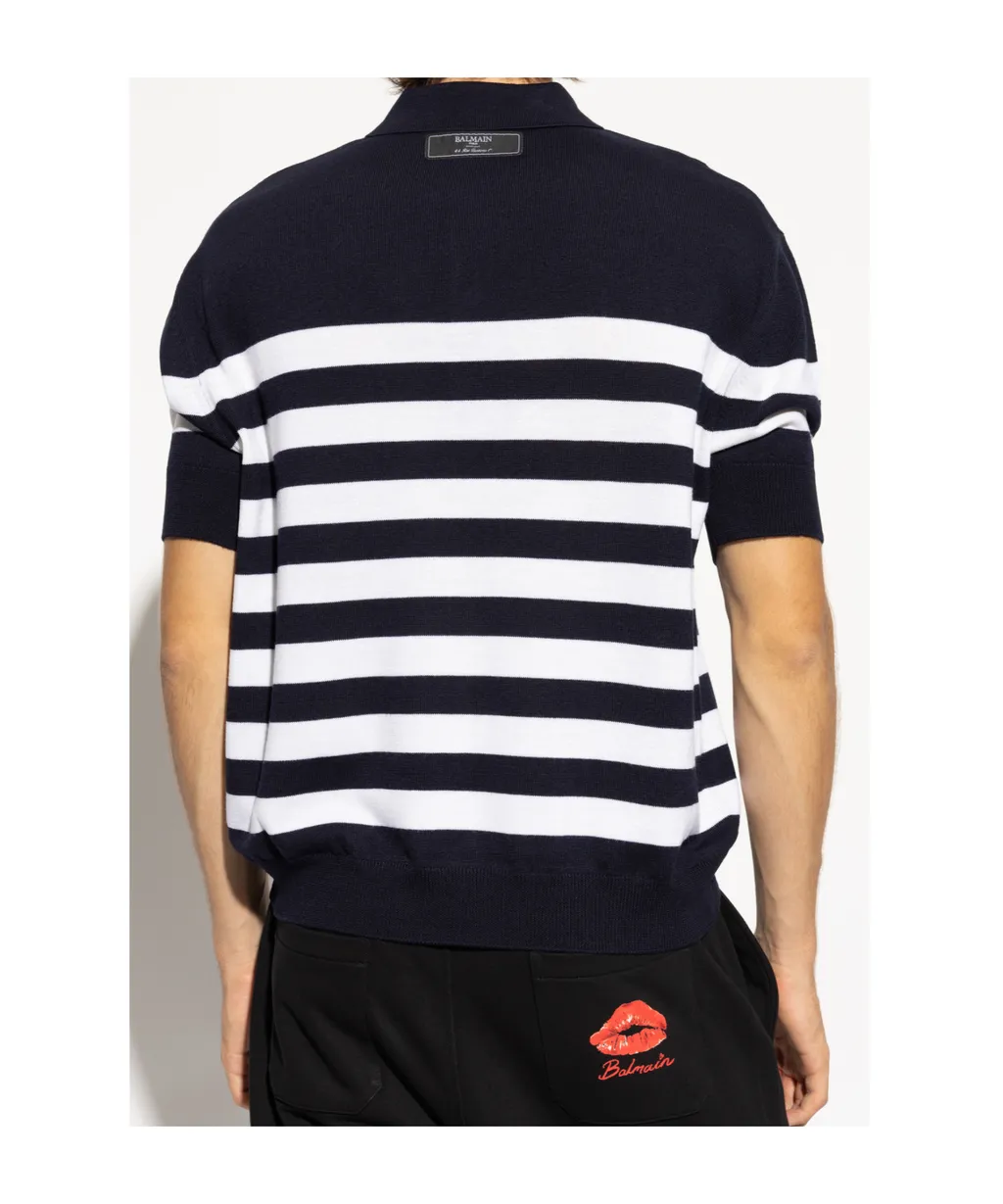 Logo Patch Striped Polo Shirt