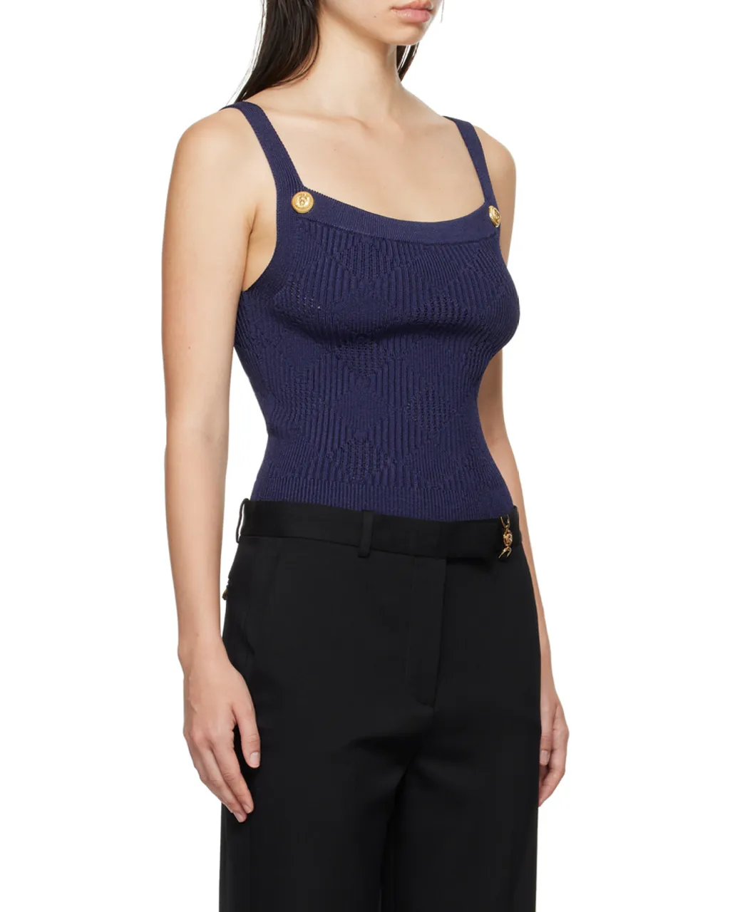 Square-Neck Jacquard Pattern Vest