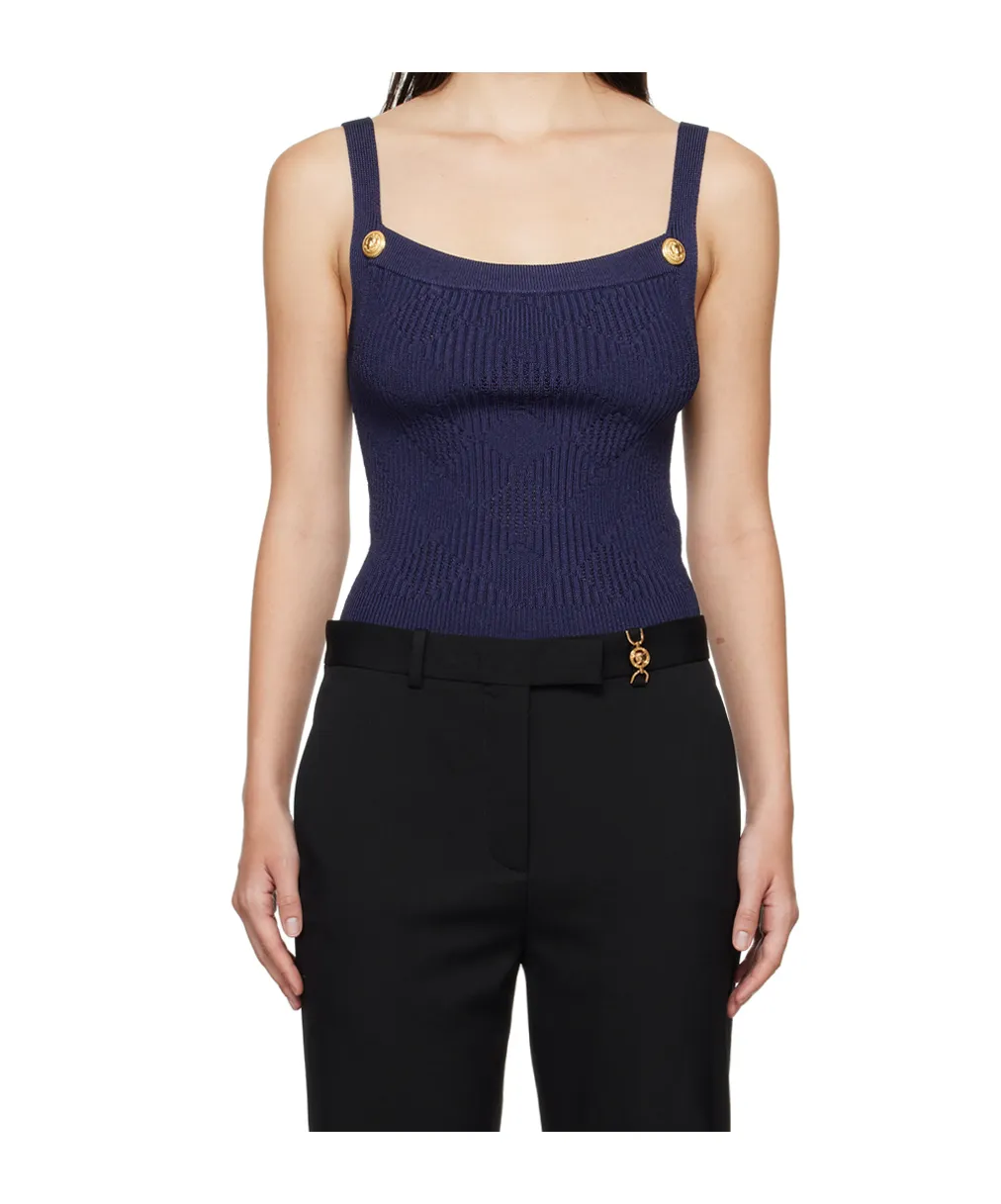 Square-Neck Jacquard Pattern Vest