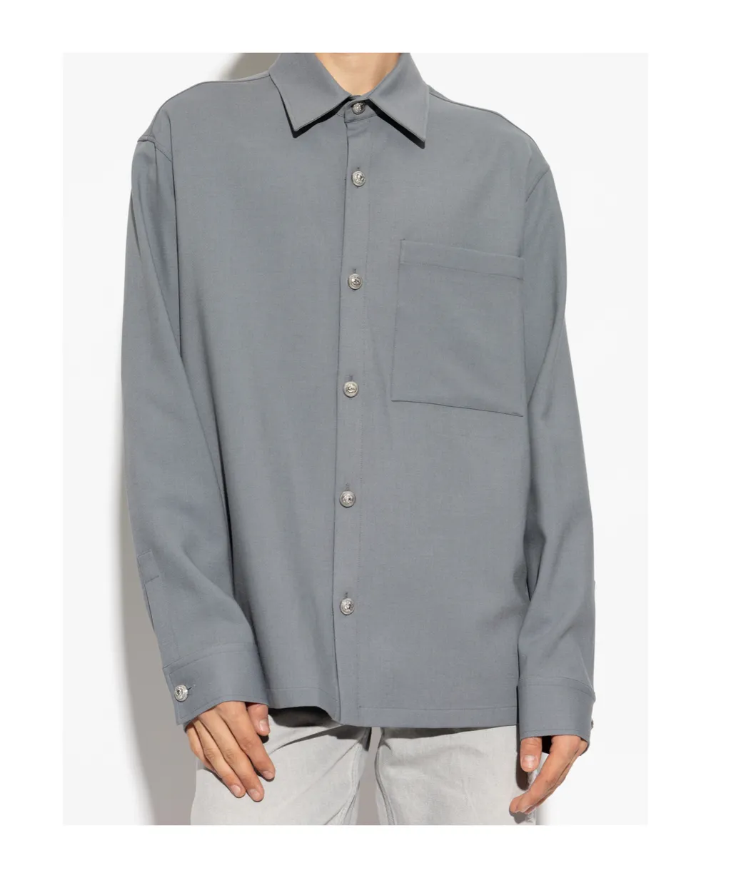 Embossed Button Straight Hem Shirt