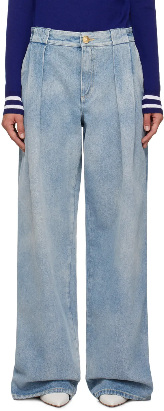 Logo Detailed Pleated Denim Jeans