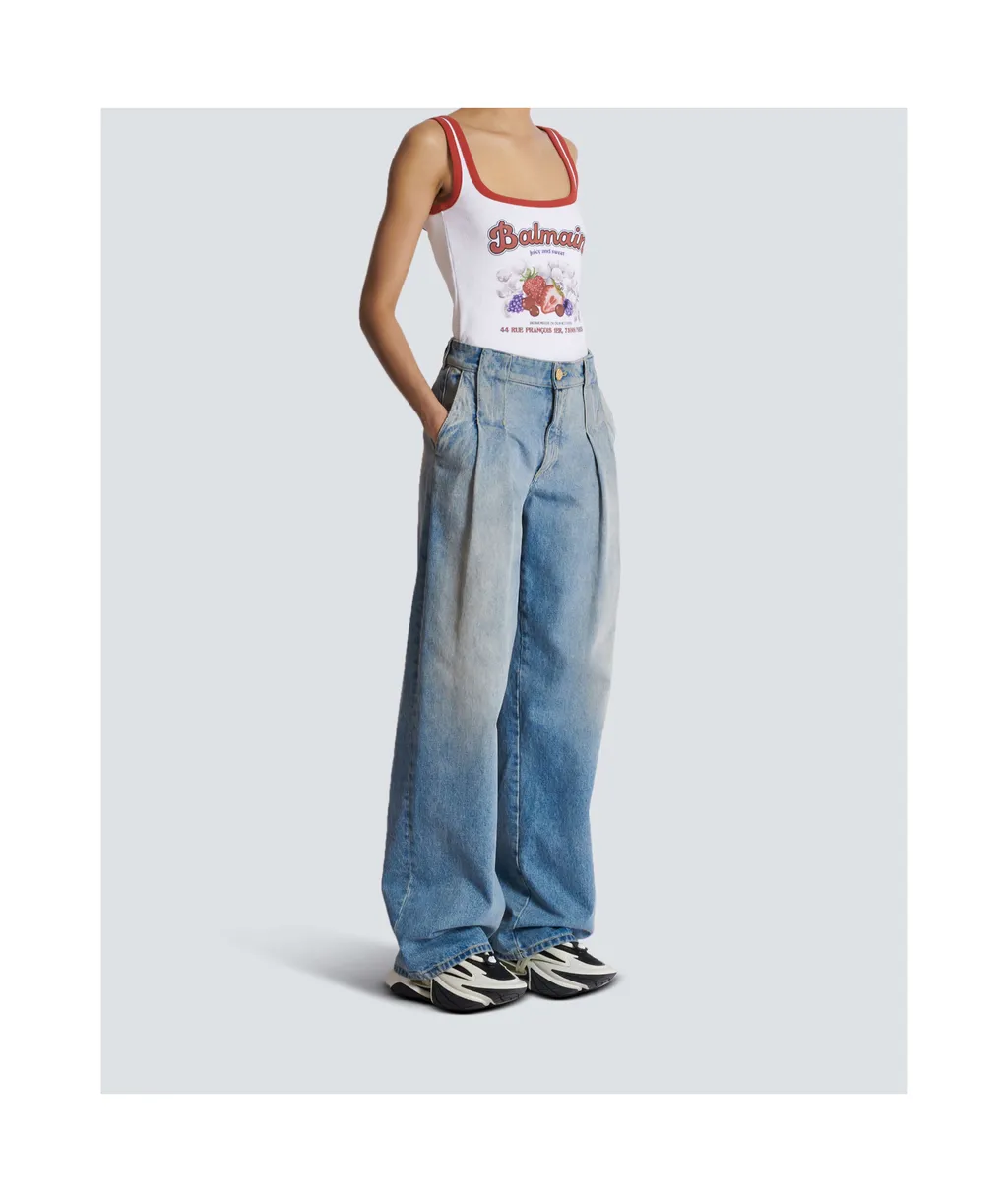 Logo Detailed Pleated Denim Jeans