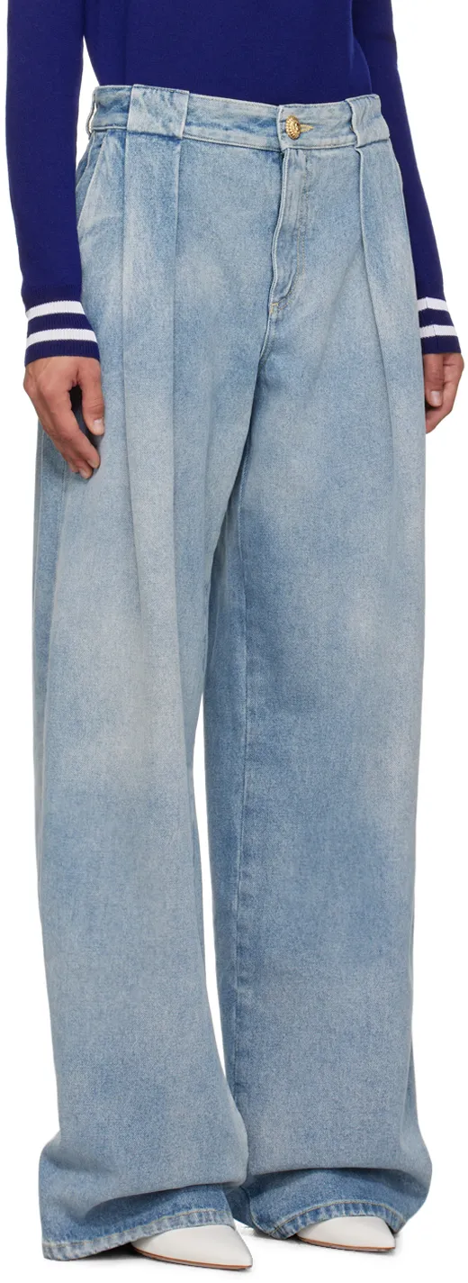 Logo Detailed Pleated Denim Jeans