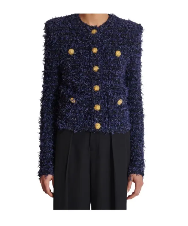 Cropped Tweed Round Neck Jacket